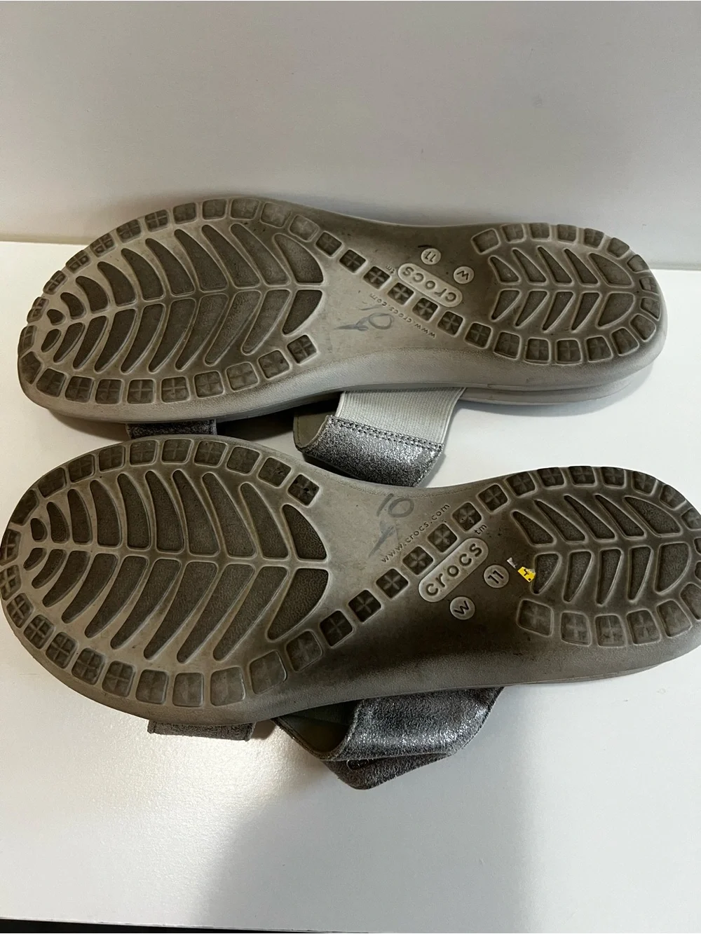 Crocs Dual Comfort Metallic Silver Gray Double Strap Slide Sandals